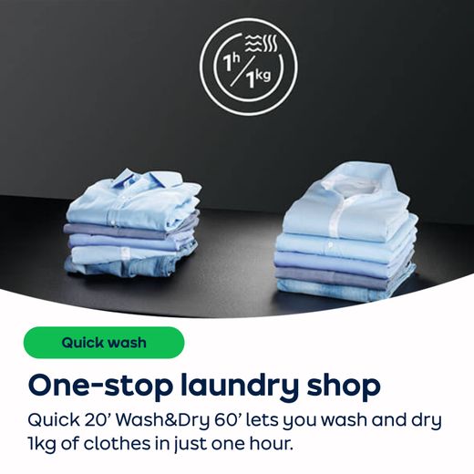 AEG ProSteam® Technology 8Kg / 5Kg Washer Dryer - Whit - AO Annotation - Quick 20’ Wash&Dry 60’